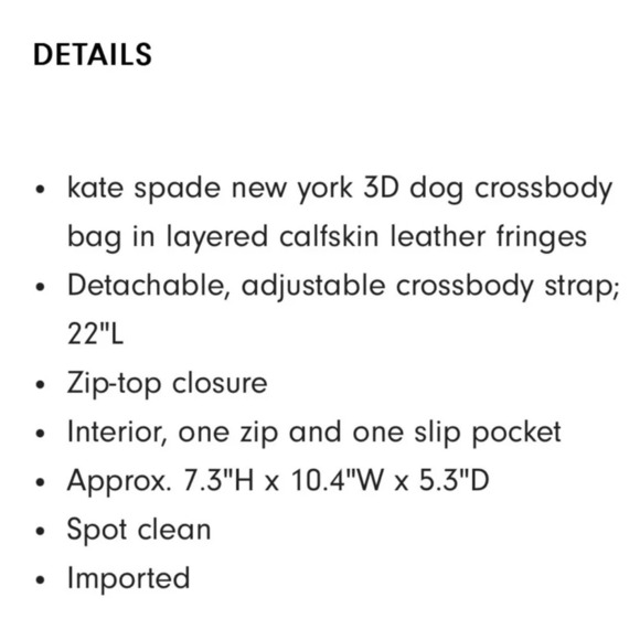 Kate Spade Shaggy Fringe 3D Dog Crossbody Star Sunglasses Black White - Picture 6 of 8